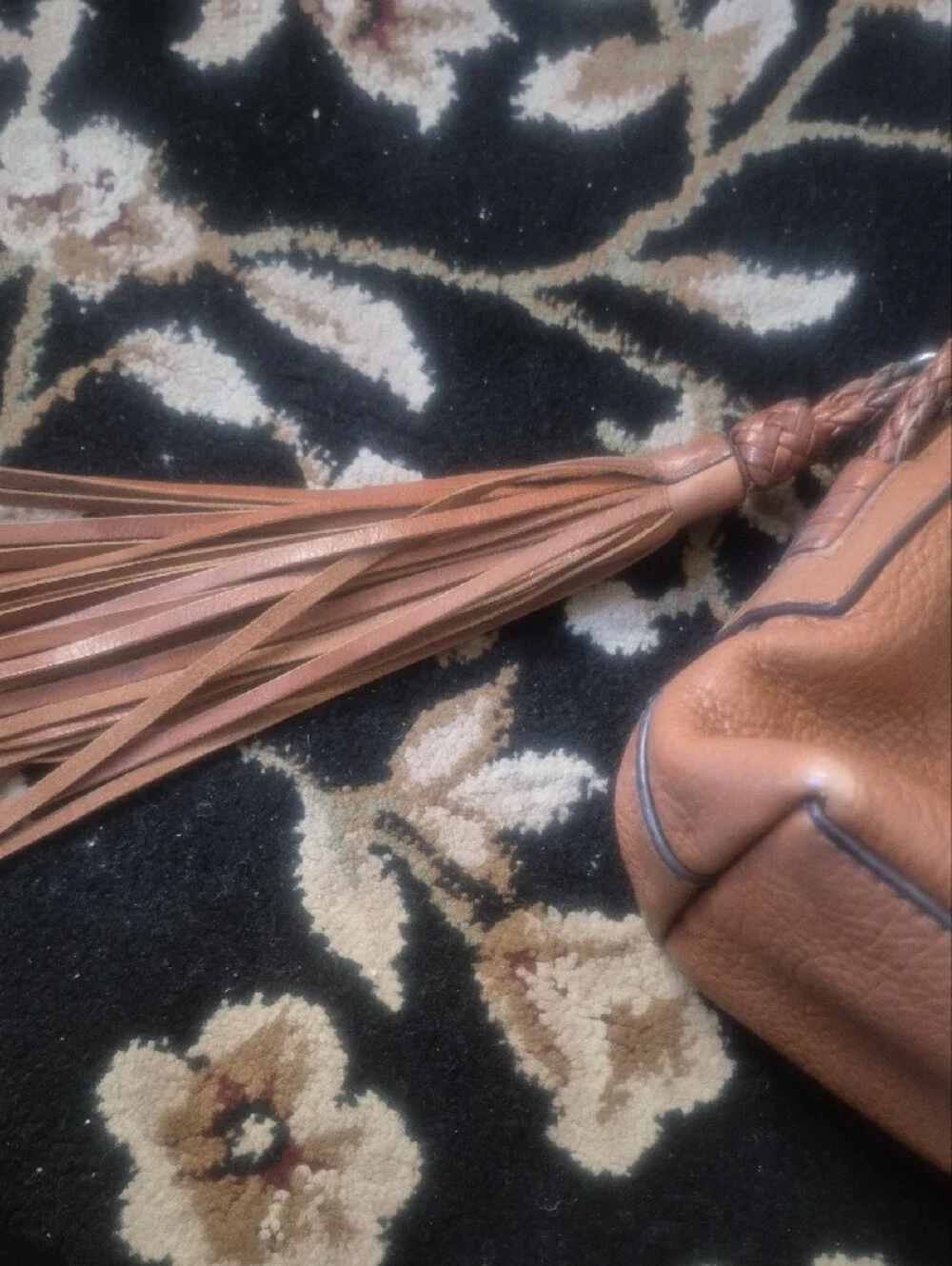 Tory Burch Cognac Pebbled Leather Crossbody with Tassel